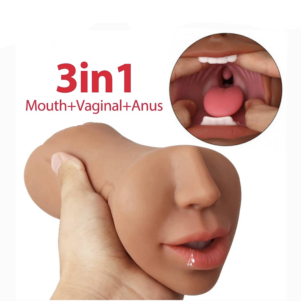 3 in 1 Male Masturbator, Pocket Pussy with Realistic Mouth Textured Vagina and Tight Anus